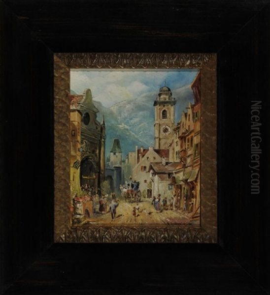 Belebte Strasenszene In Der Innsbrucker Altstadt Oil Painting by Karl Rohrhirsch