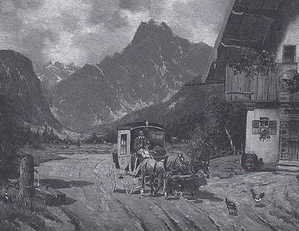 Postkutsche Auf Der Dorfstrase Oil Painting by Karl Rohrhirsch