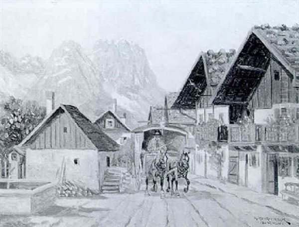 Die Postkutsche Am Weg Durchs Dorf Oil Painting by Karl Rohrhirsch