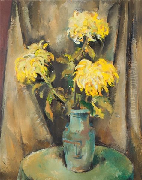 Stillleben Mit Gelben Chrysanthemen Oil Painting by Wolf Roehricht