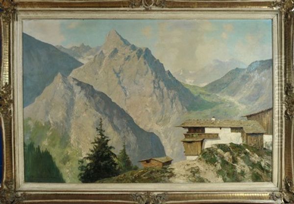 Berghof In Sommerlicher Alpenlandschaft Oil Painting by Karl Rohwedder-Ruge