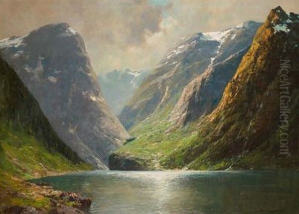 Norwegische Fjordlandschaft Oil Painting by Karl Rohwedder-Ruge