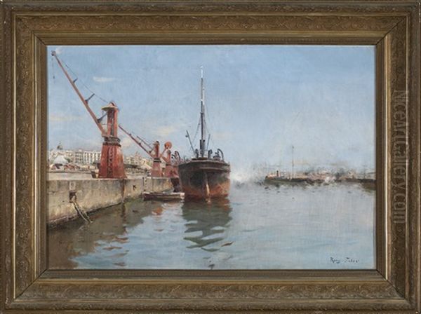 Vista Del Puerto De Barcelona Oil Painting by Joan Roig Soler