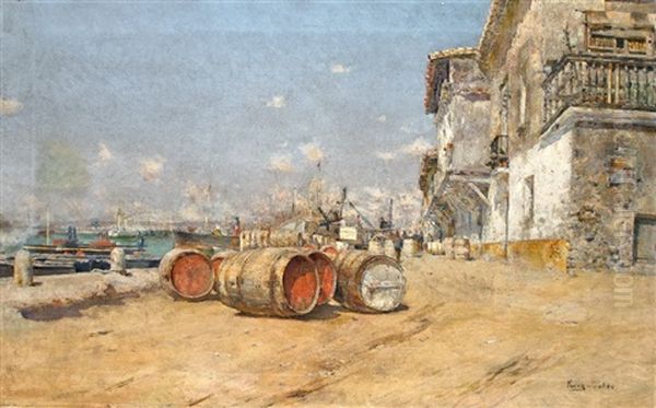 Spanish Harbour Oil Painting by Joan Roig Soler