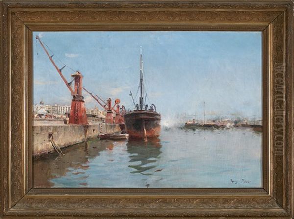 Vista Del Puerto De Barcelona Oil Painting by Joan Roig Soler