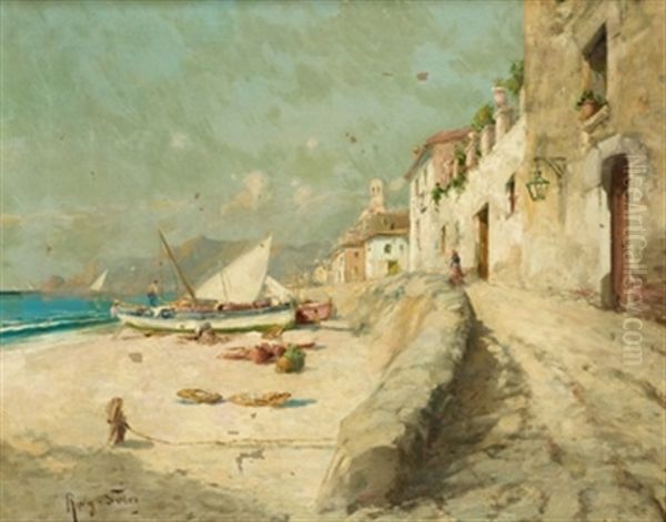 Pueblo De Pescadores Oil Painting by Joan Roig Soler