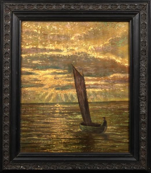 Figure In A Sailboat Under A Moonlit Sky Oil Painting by Georgios Roilos