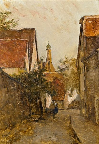 Dorfstrasse Oil Painting by Fritz (Friedrich) Rojka