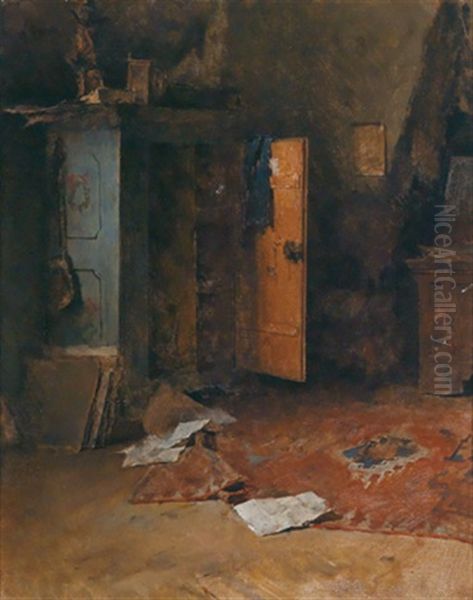 Interieur Mit Bauernkasten Oil Painting by Fritz (Friedrich) Rojka