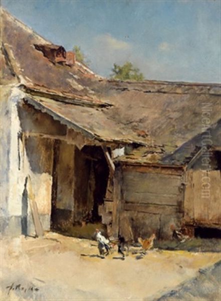 Ein Huhnerhof Oil Painting by Fritz (Friedrich) Rojka