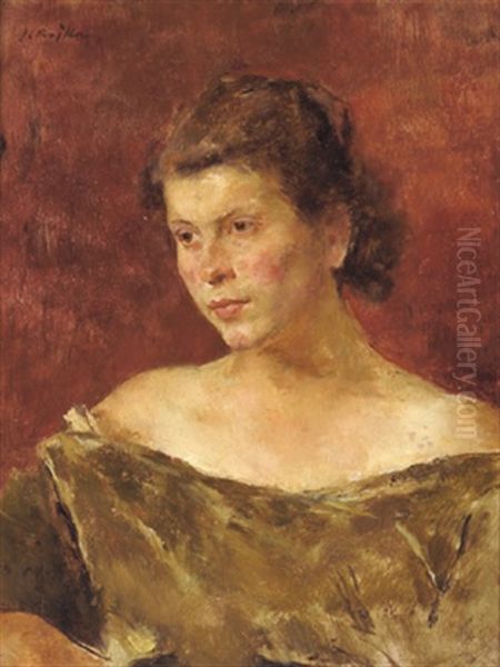 Frau In Samtbluse Oil Painting by Fritz (Friedrich) Rojka