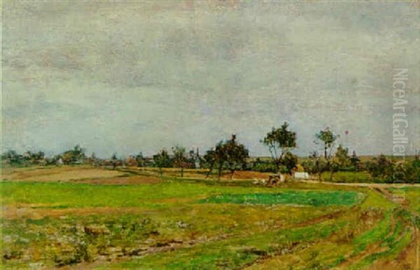 Dorflandschaft Mit Feldern Oil Painting by Fritz (Friedrich) Rojka