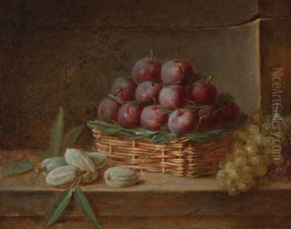 Still Life With Plums, Almonds And Raisins Oil Painting by Henri Horace Roland de la Porte