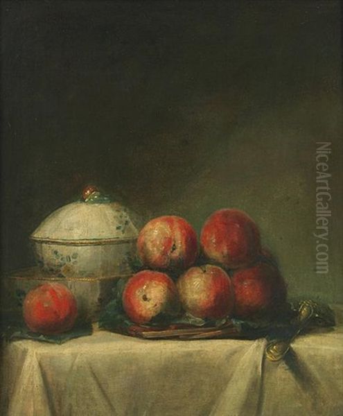 Still Life With Peaches Oil Painting by Henri Horace Roland de la Porte