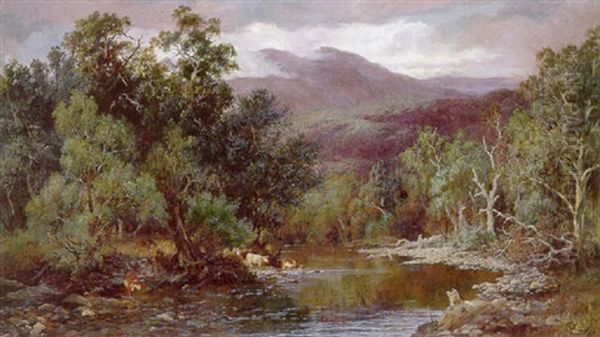 Cattle On The Bend Of The River Oil Painting by Charles Rolando