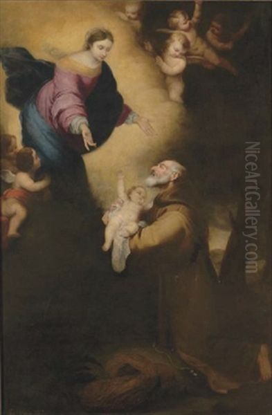 The Vision Of Saint Felix Of Cantalicio (after Murillo) Oil Painting by Jose Roldan Y Martinez