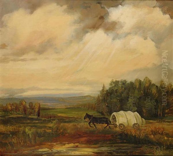 A Landscape With A Wagon Oil Painting by Viktor Rolin