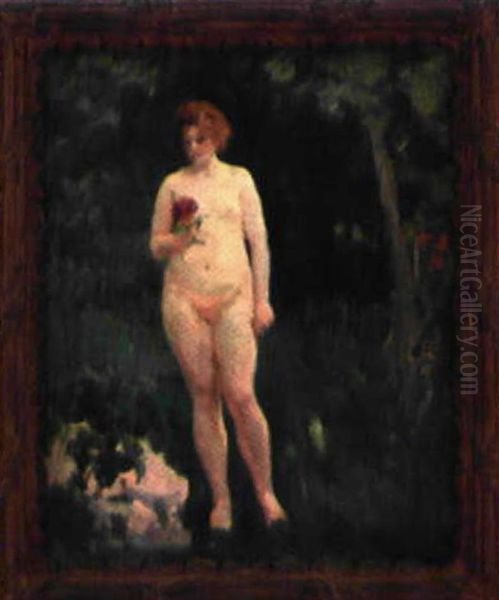 Nu Feminin Dans Un Jardin Oil Painting by Alfred Roll