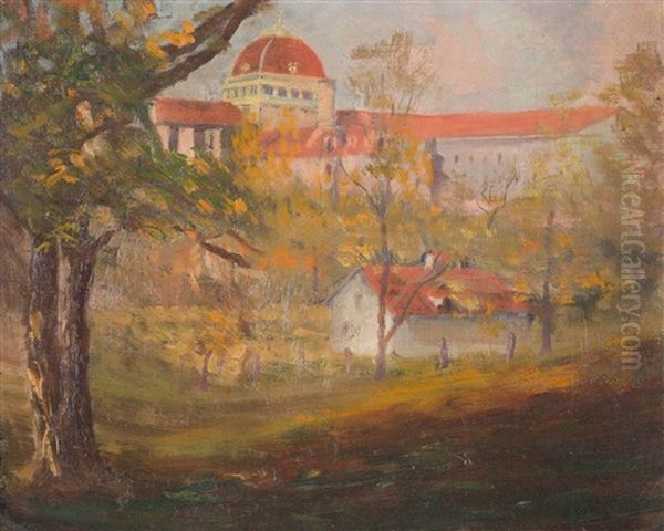 Landscape With Buildings Oil Painting by August H.O. Rolle