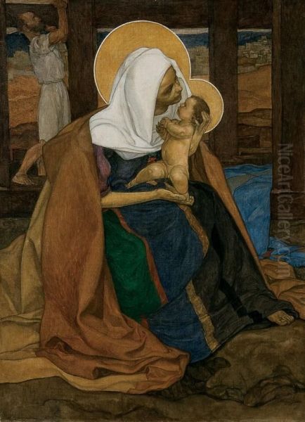 The Madonna And Child With St. Joseph Oil Painting by Karl Borschke