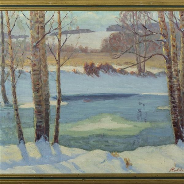 River Birches Oil Painting by August H.O. Rolle