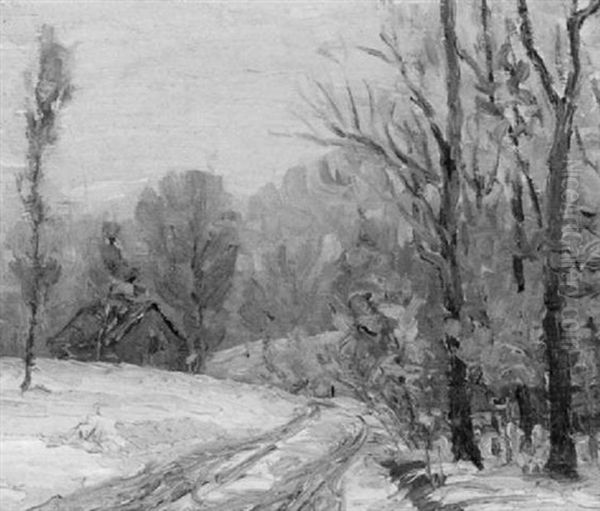 Winter Landscape Oil Painting by August H.O. Rolle