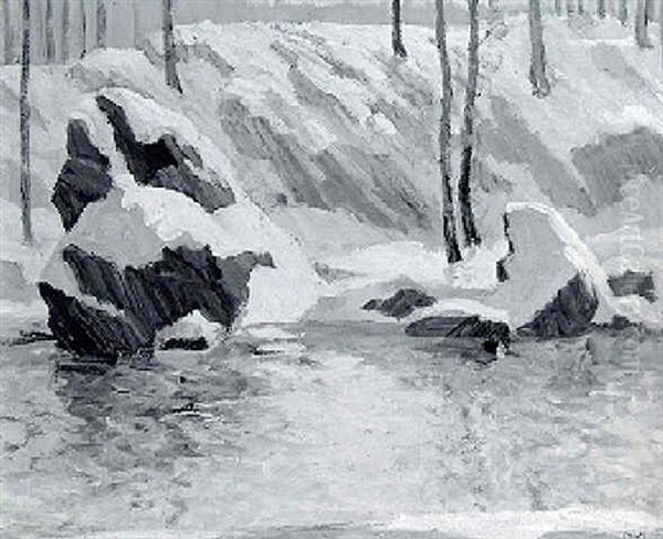 Rocks, Rock Creek Oil Painting by August H.O. Rolle