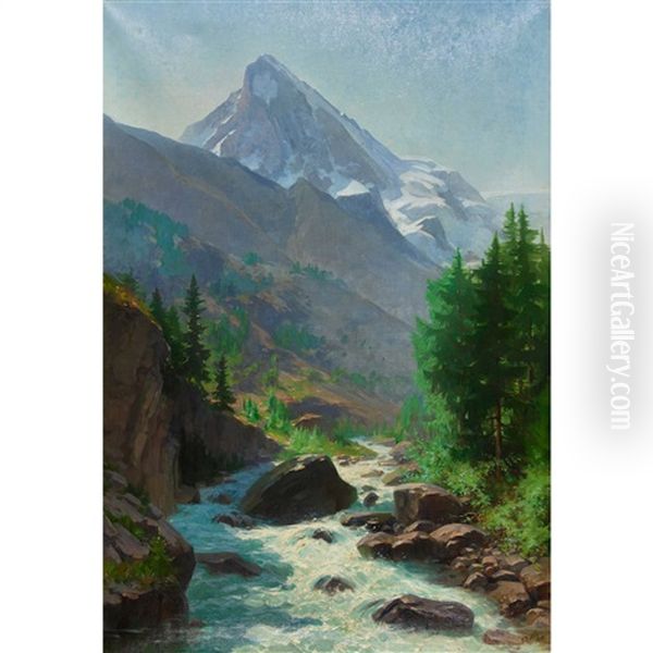 Gebirgsbach Mit Dent Blanche Oil Painting by Marie Rolle