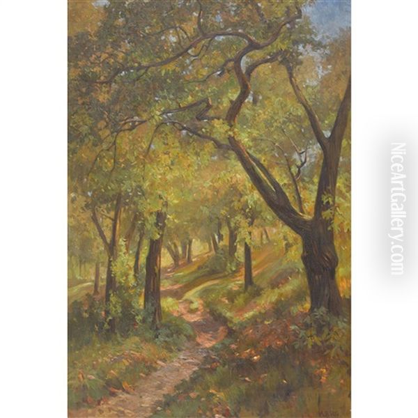 Herbstlicher Waldweg Oil Painting by Marie Rolle