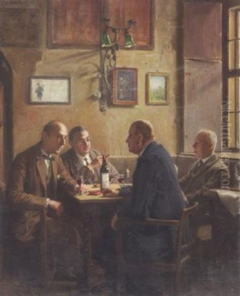 Weimarer Herren In Angeregtem Gesprach Oil Painting by Josef Rolletschek