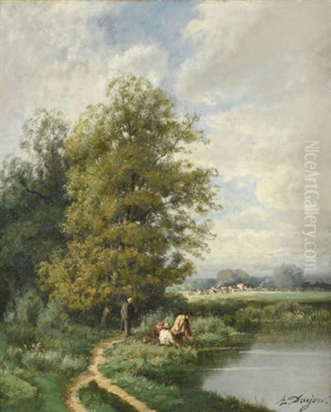 Louis-arthur Rolin Bord D'etang Oil Painting by Louis Arthur Rollin