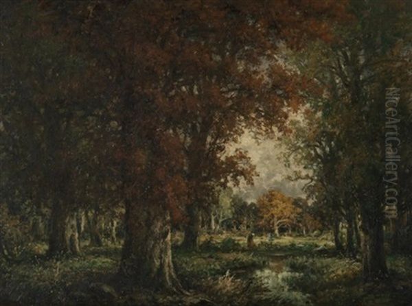 Grosse Herbstlandschaft Mit Personenstaffage An Einem Tumpel Oil Painting by Louis Arthur Rollin