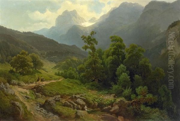 Die Muhlsturzhorner In Tirol Oil Painting by Julius Rollmann