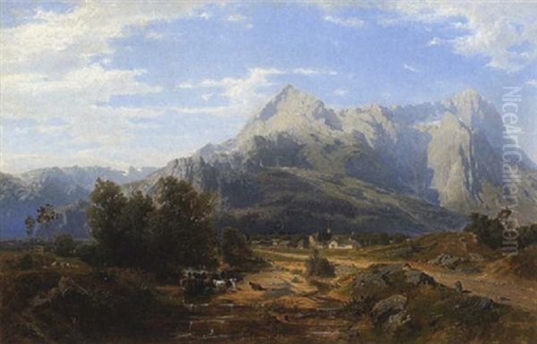 Blick Auf Garmisch-partenkirchen Oil Painting by Julius Rollmann