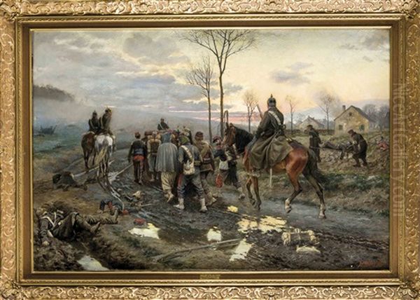 Tross Deutscher Soldaten Mit Franzosischen Kriegsgefangenen by Alfred Roloff