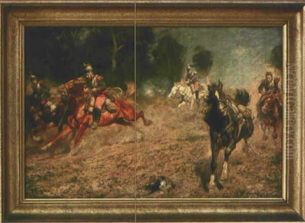 Fluchtende Kurassiere In Energish Gestrecktem Galopp Reitend by Alfred Roloff