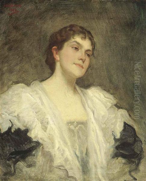 A Portrait Of The Singer Lady Lillian June Henschel (nee Bailey) Oil Painting by Julius Rolshoven