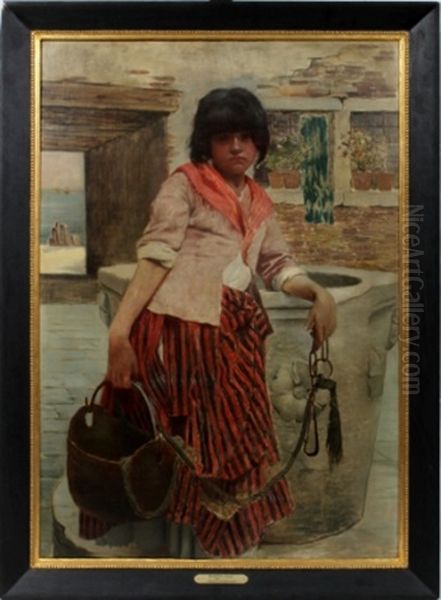 Fishing Girl Oil Painting by Julius Rolshoven