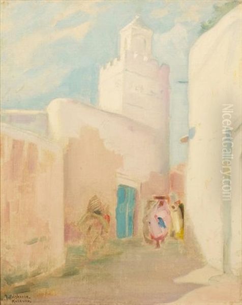 Rue Animee A Kairouan Oil Painting by Julius Rolshoven