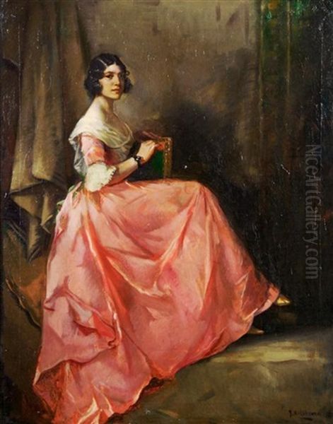 Rose Taffeta Oil Painting by Julius Rolshoven