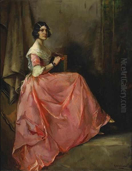 Rose Taffeta Oil Painting by Julius Rolshoven