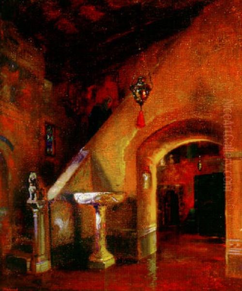 Interior Scene With Figure Oil Painting by Julius Rolshoven