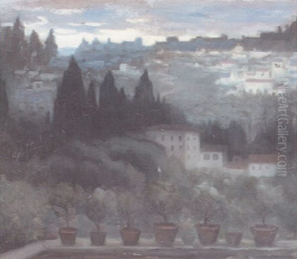 A View Of Florence From The Artist's Palazzo Oil Painting by Julius Rolshoven