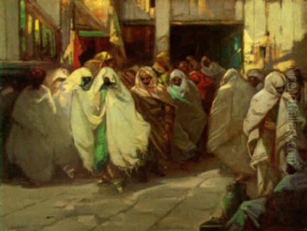 Tunisian Street Scene Oil Painting by Julius Rolshoven