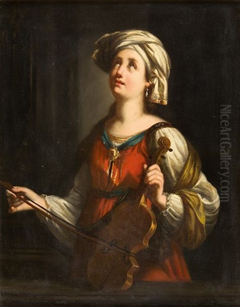 Santa Cecilia (after Guido Reni) Oil Painting by Angiolo Romagnoli