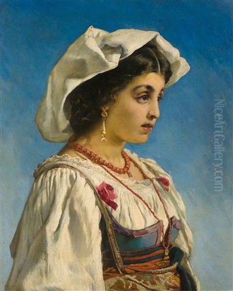 Portrait Einer Jungen Italienerin Aus Der Umgebung Roms Oil Painting by Anton Romako