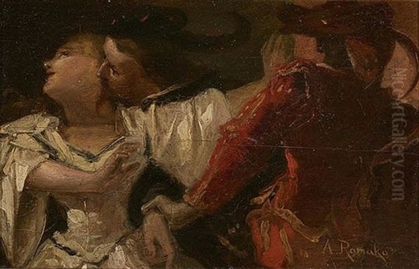 Carnival Scene (two Cavaliers Competing For A Woman) Oil Painting by Anton Romako