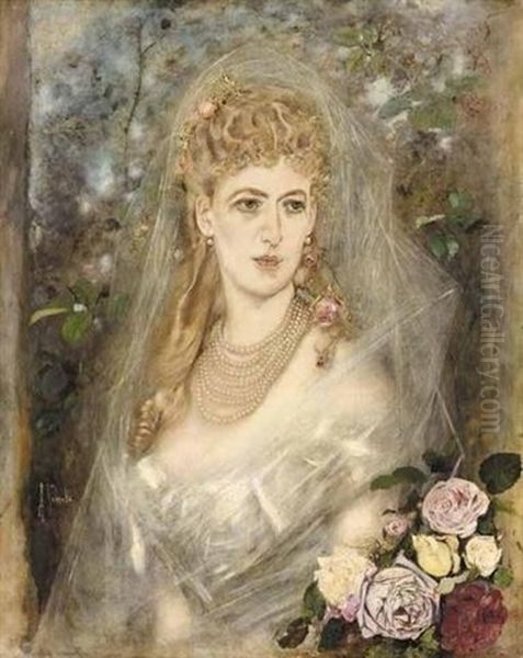 Bildnis Der Furstin Maria Magda Kuefstein, Geb. Krueger (portrait Of Countess Maria Magda Kuefstein, Nee Krueger) Oil Painting by Anton Romako