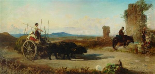 Travellers On The Via Appia Oil Painting by Anton Romako