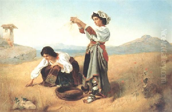 Junge Frauen Bei Der Ahrenernte Oil Painting by Anton Romako